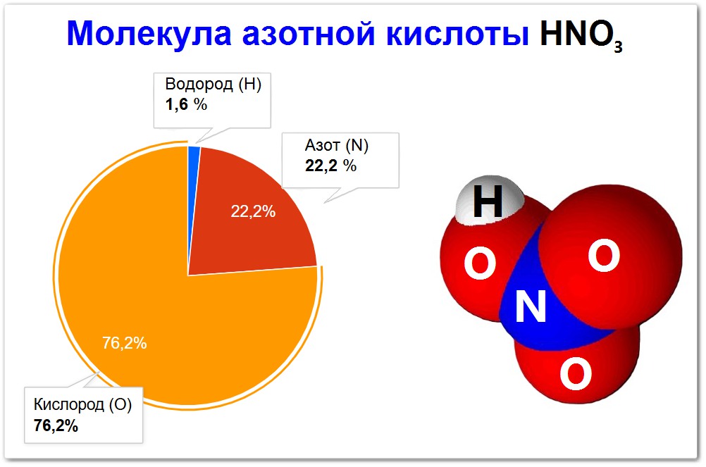Молекула азотной кислоты HNO3 процентное содержание