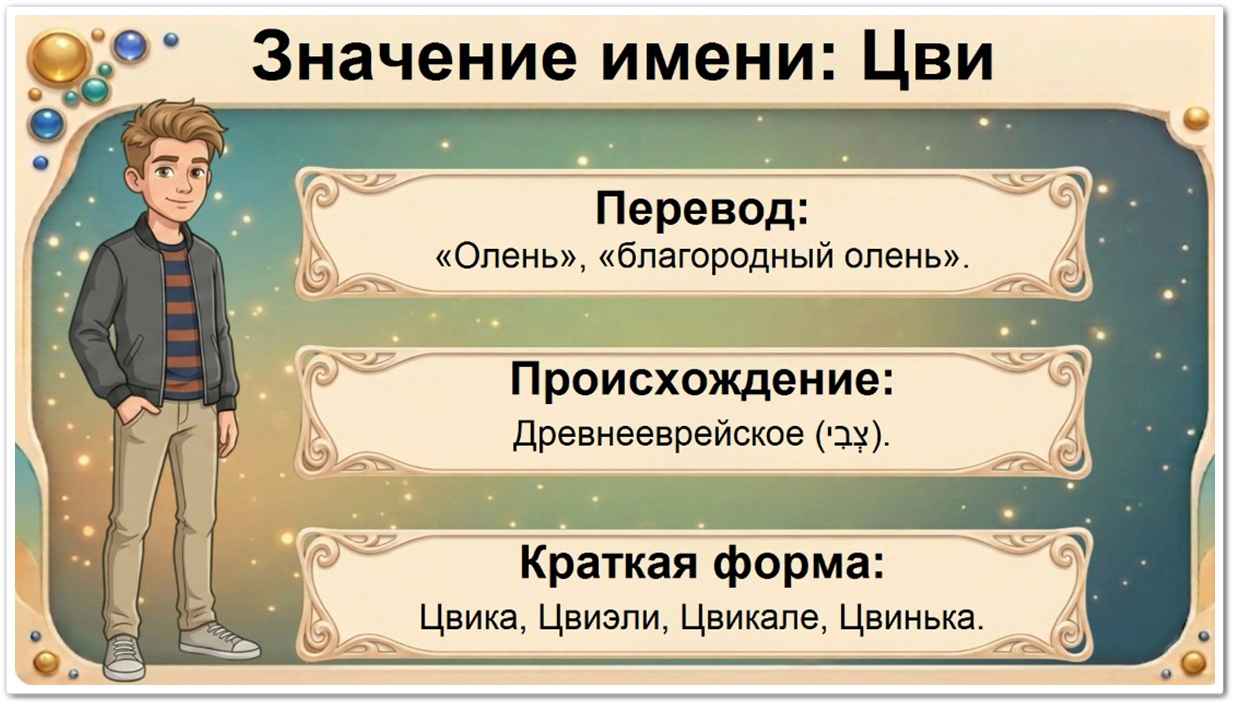 Значение имени Цви: перевод — олень, древнееврейское происхождение, краткие формы Цвика, Цвиэли, Цвикале.