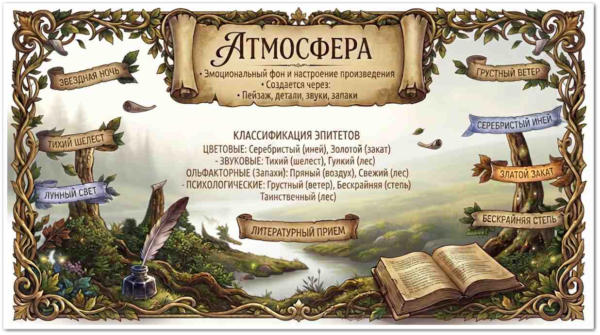 Атмосфера эпитеты: Список самых популярных эпитетов к слову атмосфера: мрачная, напряженная, таинственная, легкая. Таблица с примерами прилагательных.