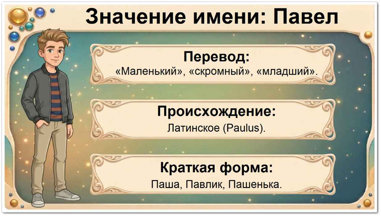 Значение имени Павел: перевод — маленький, скромный, латинское происхождение, краткие формы Паша, Павлик, Пашенька.